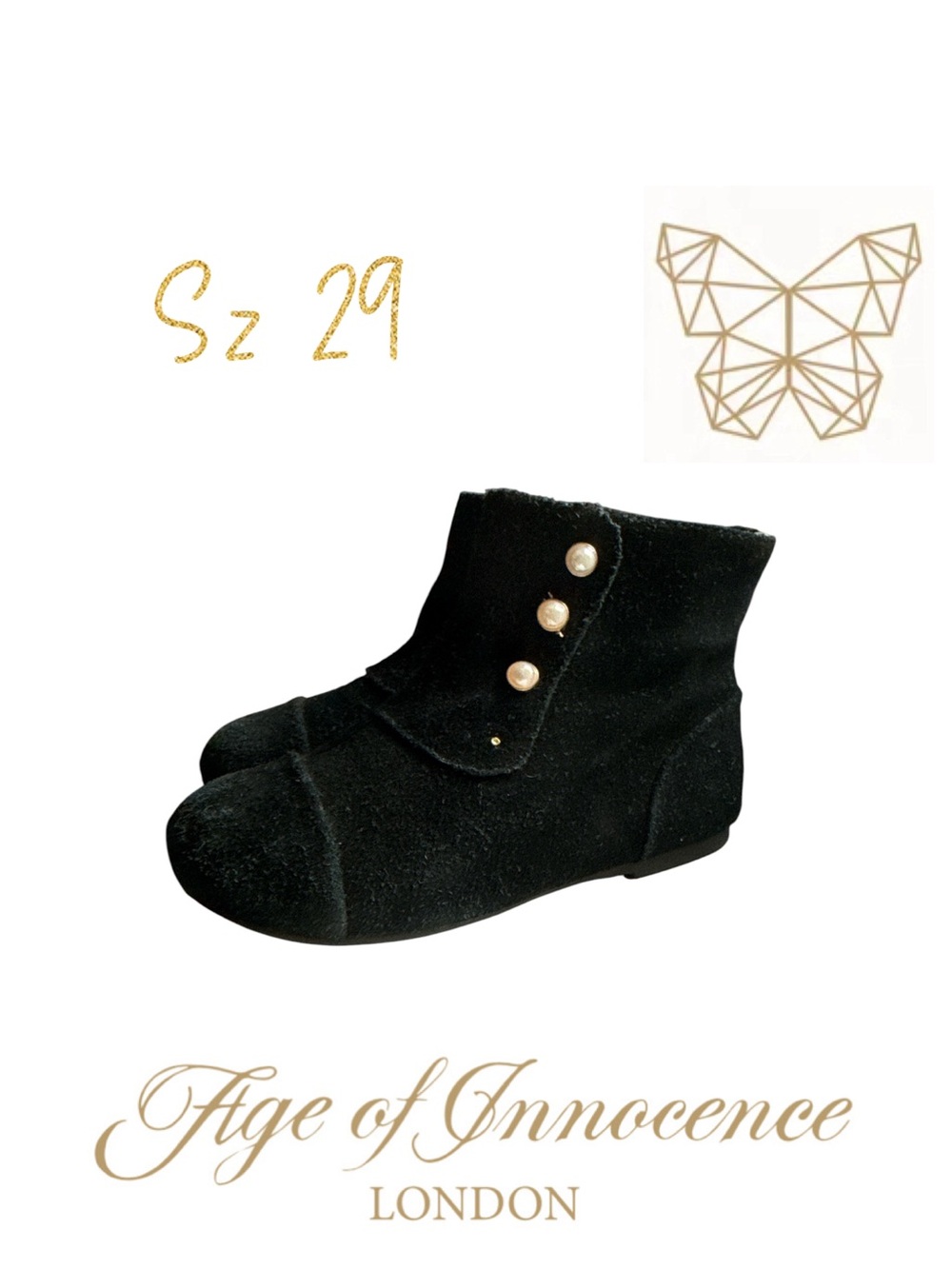 Age of Innocence Natalie Black Suede Pearl Ankle Boots Size EU 29 / US 11.5 Kids